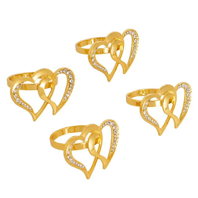Diamante Heart Napkin Ring Pack 4 Gold (4mD)