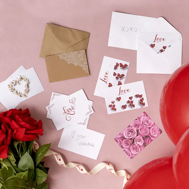 Cards White Love and Heart Balloons Red (10x6.5cmH) Pack 50