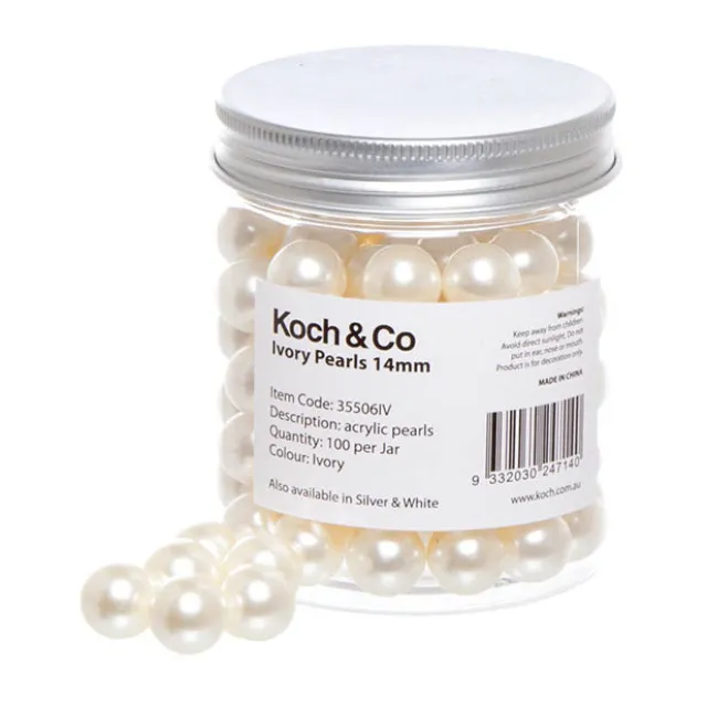 Acrylic Pearl Beads Ball Ivory 14mm (100pc Jar)