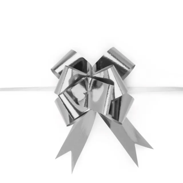 Ribbon Pull Bow Metallic Silver (32mmx53cm) Pack 25