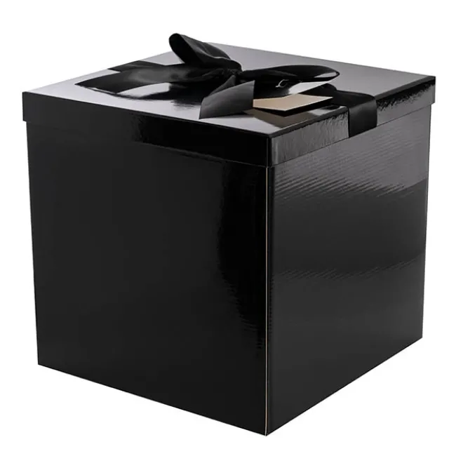Gift Box Jumbo with Bow Flat Pack Black (305x300x300mmH)