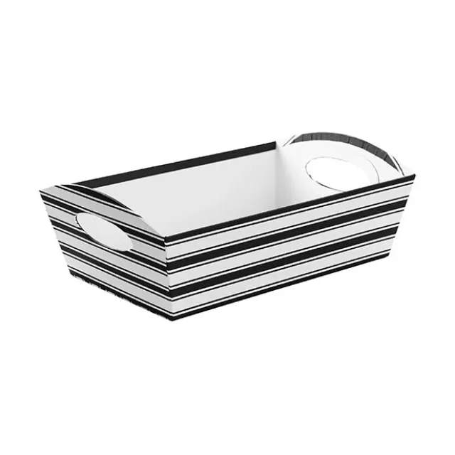 Hamper Tray Rigid Stripes Large Black White (33x23x12cmH)