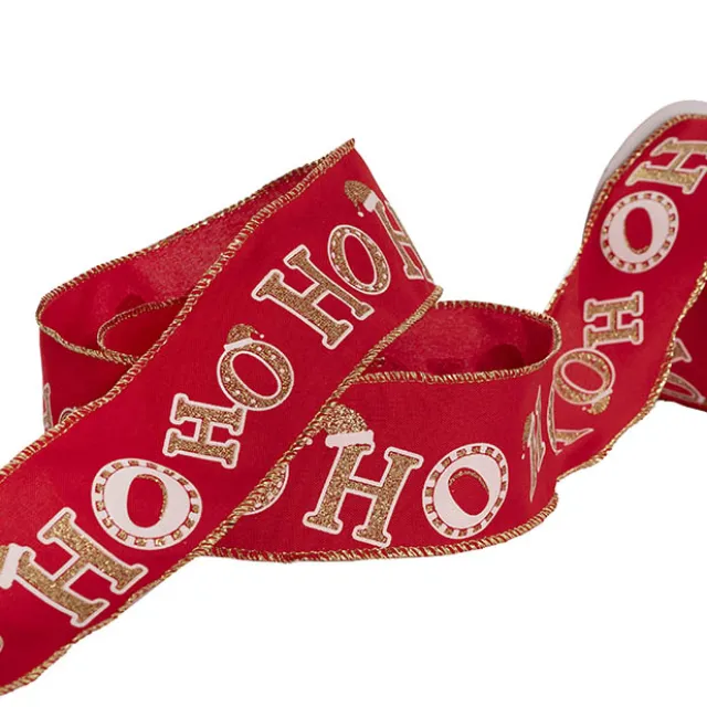 Ribbon Linen Wire Edge HOHOHO Gold White Red (60mmx20m)