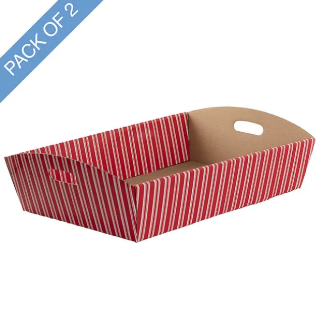 Hamper Tray Flat Pack Large Stripes Red Pack 2 (45x30x9cmH)