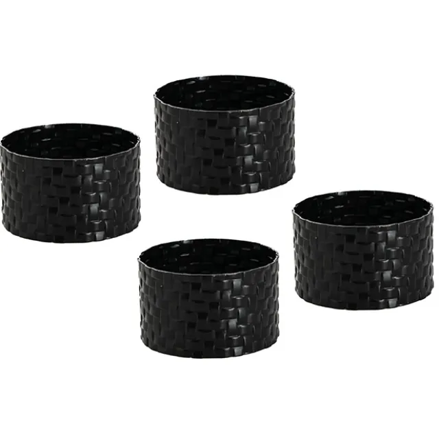 Rattan Look Metal Napkin Ring Pack 4 Black (4.5x3cmH)