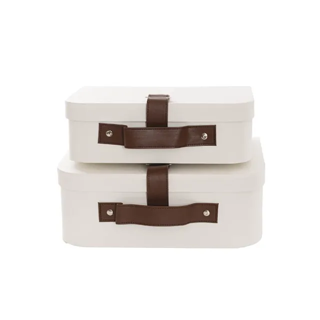 Suitcase Hamper Faux Linen Leather Set 2 White (29x20x11Hcm)