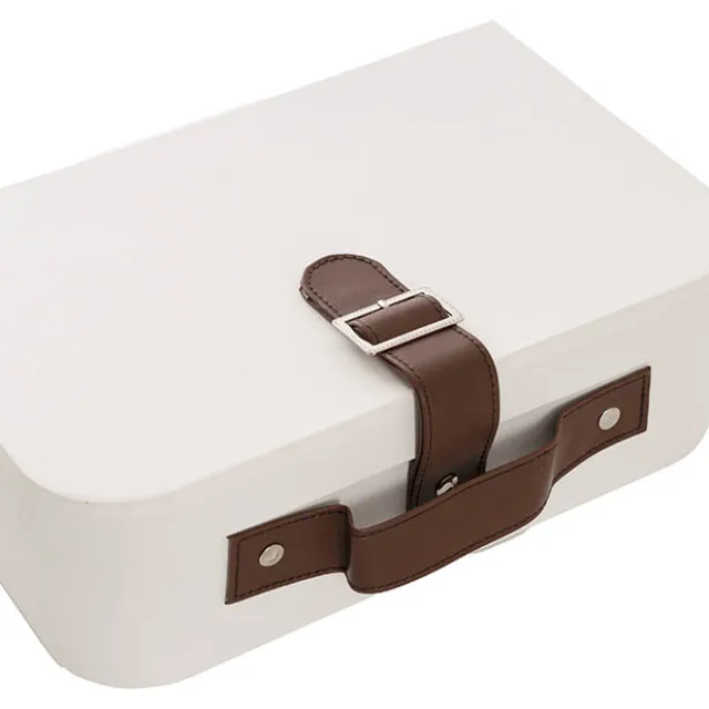 Suitcase Hamper Faux Linen Leather Set 2 White (29x20x11Hcm)