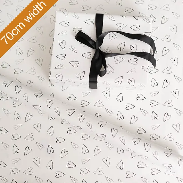 Wrapping Paper Roll Hearts Print Gloss White (70cmx25m)