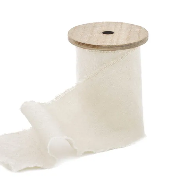 Ribbon with Wooden Spool Calico White (80mmx5m)