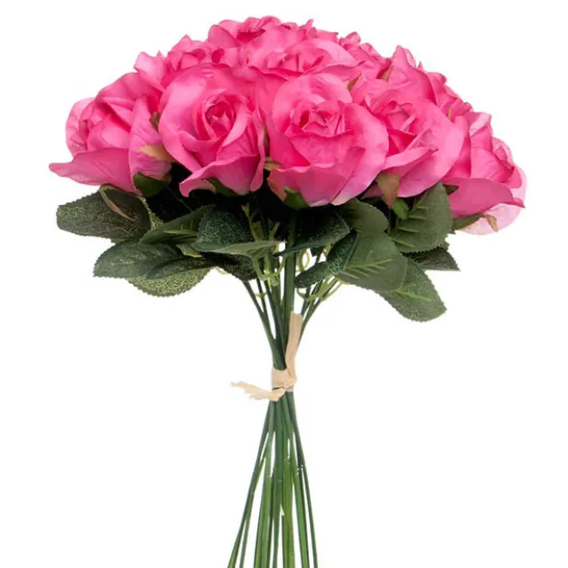 Lavina Rose Bud Bouquet 18 Heads Hot Pink (33cmH)