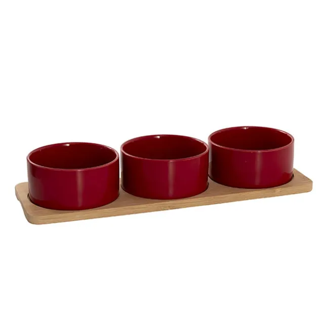 Round 3 Bowl Wooden Board Tapas Set Red (36x12x6cm)