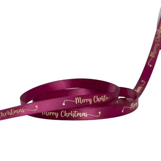 Ribbon Satin Merry Christmas Star Gold Plum (10mmx20m)