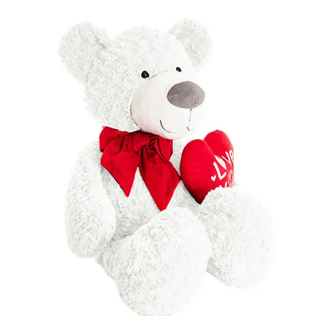 Polar Bear Winston w Bow & Plush Heart White (HT90//62cmST)