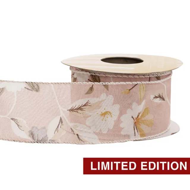 Ribbon Chiffon Fabulous Florals Sewn Edge Pink (50mmx10m)