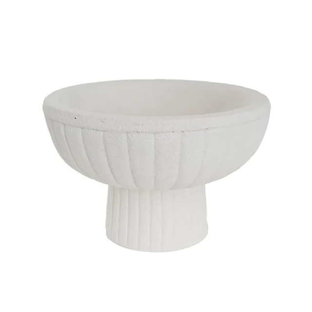 Fibreglass Compote Planter Limestone White (39cmDx25cmH)