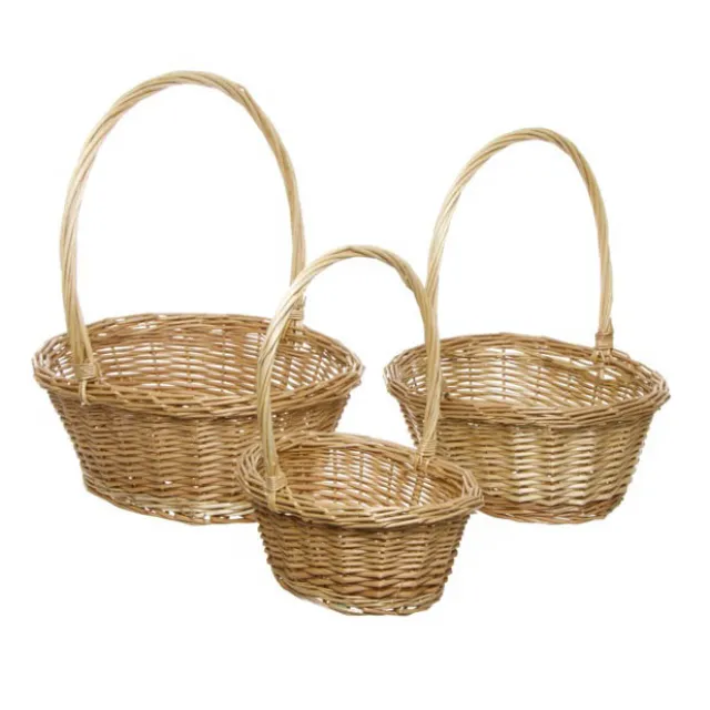 Willow Basket with Handle Oval Set of 3 Natural(33x28x13cmH)