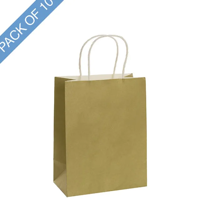Kraft Paper Bag Shopper Medium Gold Pk10 (205Wx110Gx275mmH)