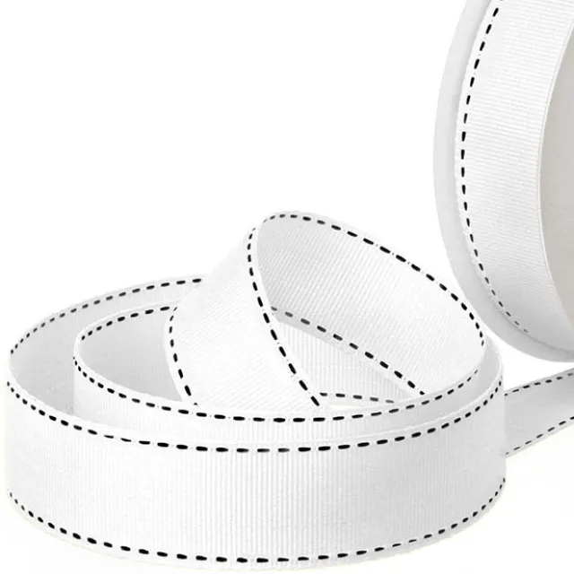 Ribbon Grosgrain Saddle Stitch White (25mmx20m)