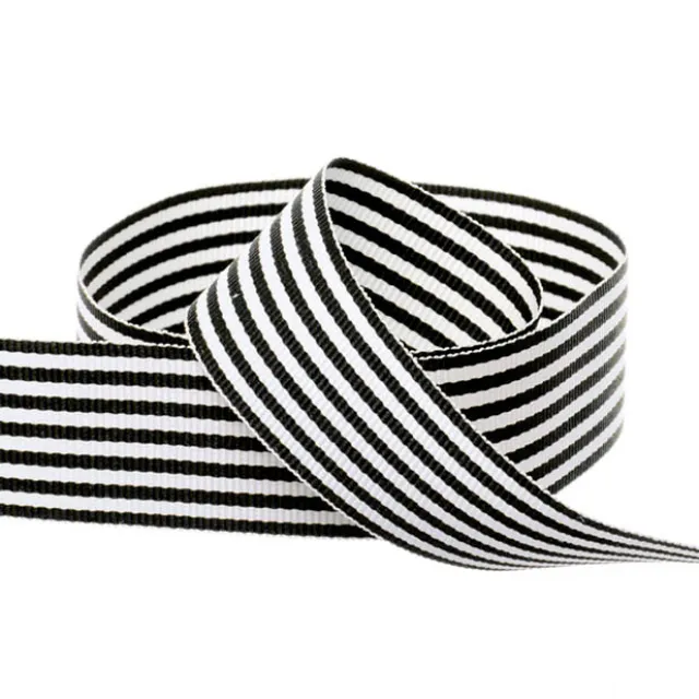 Grosgrain Ribbon Fine Stripes Black & White (25mmx20m)
