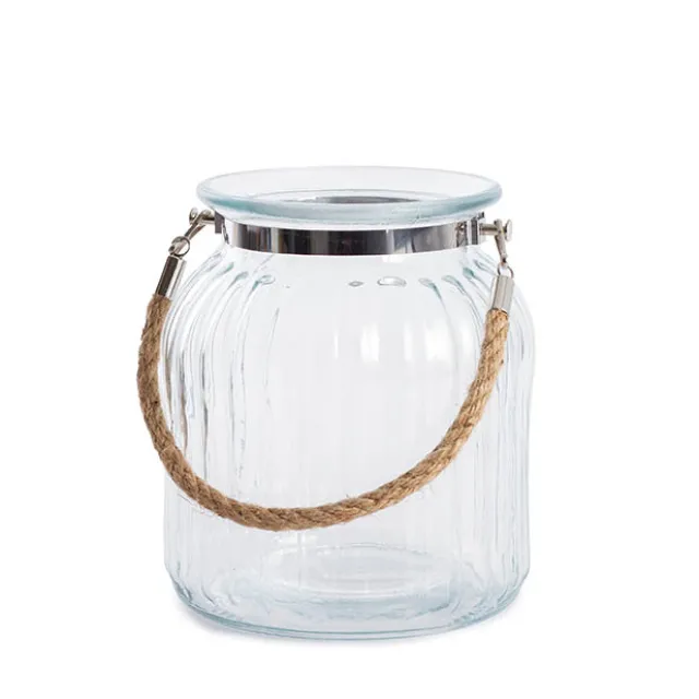 Hurricane Glass Jar with Jute Rope Clear (15Dx17cmH)