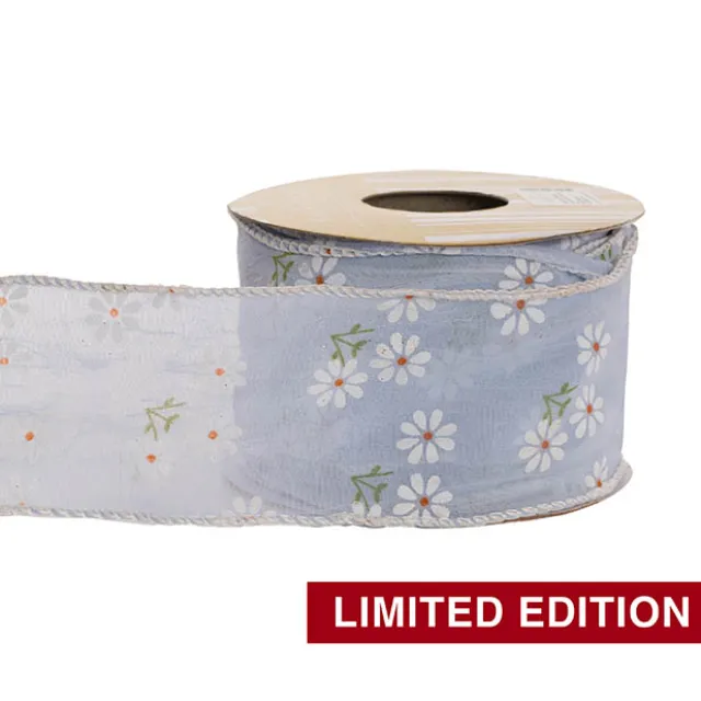Ribbon Sheer Daisy Delight Wire Edge Bluebird (60mmx10m)