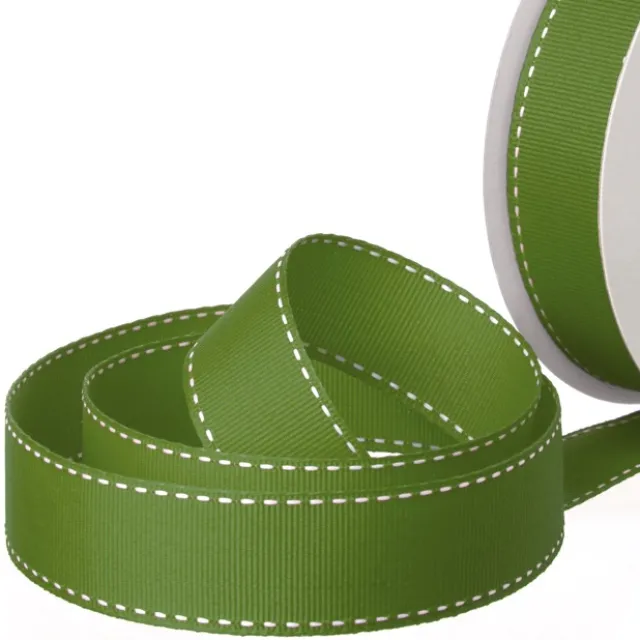Ribbon Grosgrain Saddle Stitch Moss (25mmx20m)