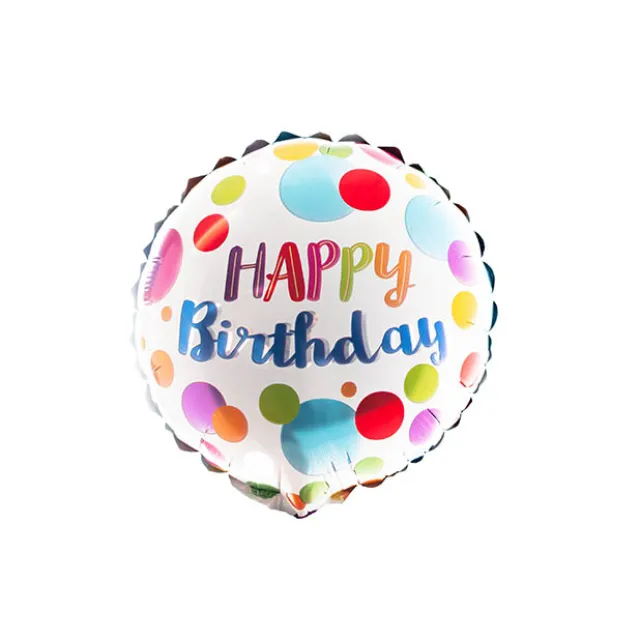 Foil Balloon 9" (22.5cmD) Happy Birthday Dotted Multi