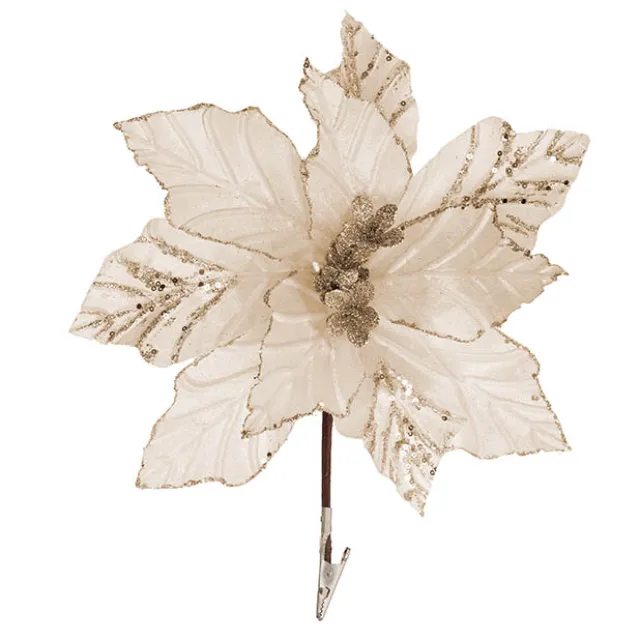 Velvet Poinsettia Clips Pack 3 Ivory (32cmDx10cmH)