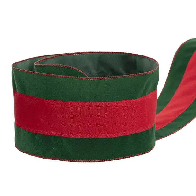 Ribbon Velvet Christmas Stripe Wired Red Green (120mmx10m)