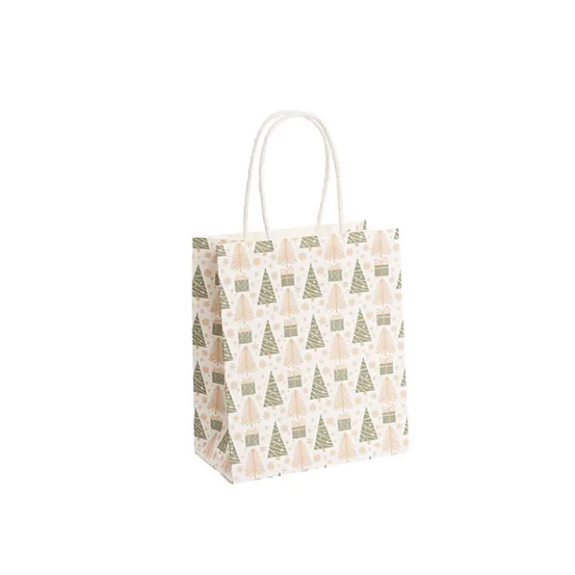 Kraft Paper Bag Mini Xmas Trees White Pk10 (140Wx75Gx165mmH)