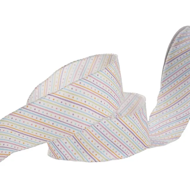 Ribbon Linen Pastel Delight on White Wire Edge (50mmx20m)