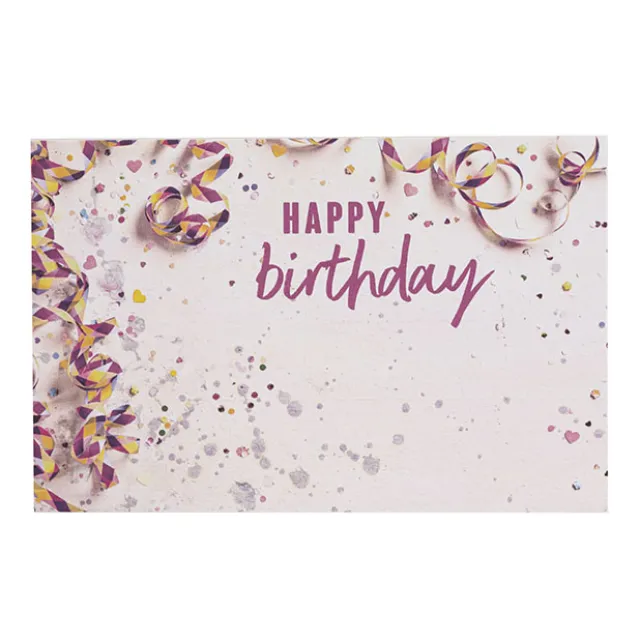 Cards White Birthday Streamers Pink (10x6.5cmH) Pk 50