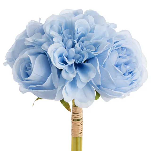 Dahlia & Cabbage Rose Bouquet Soft Blue (28cmH)