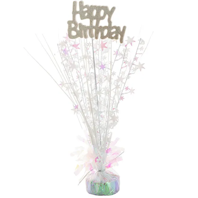 Balloon Weight Bursting Star Happy Bday Iridescent (35cmH)