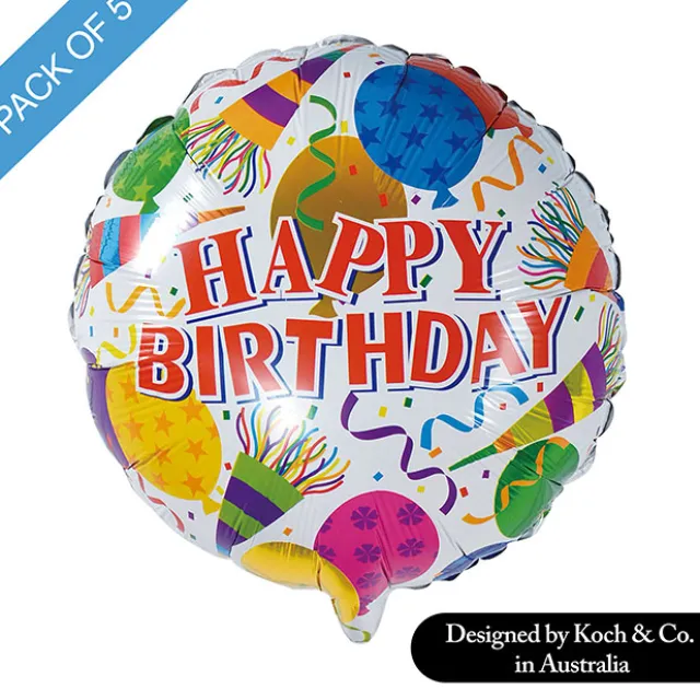 Foil Balloon 18" (45cmD) Pack5 Round Happy Birthday Balloons
