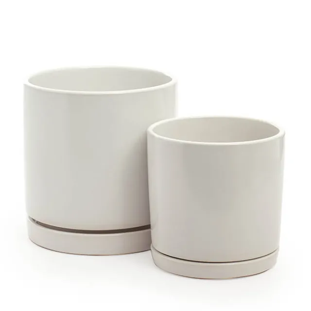 Ceramic Loreto Plant Pot & Plate White Set 2 (18Dx18.5cmH)