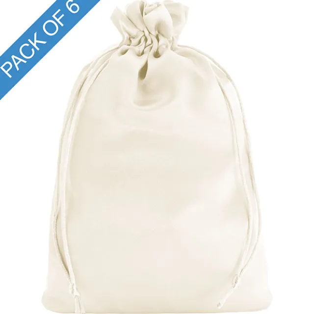 Satin Gift Bag Large Pack 6 Ivory (15x24HcmH)