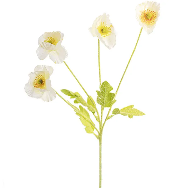 Poppy Spray 4x Flowers Yellow Centre White (58cmH)