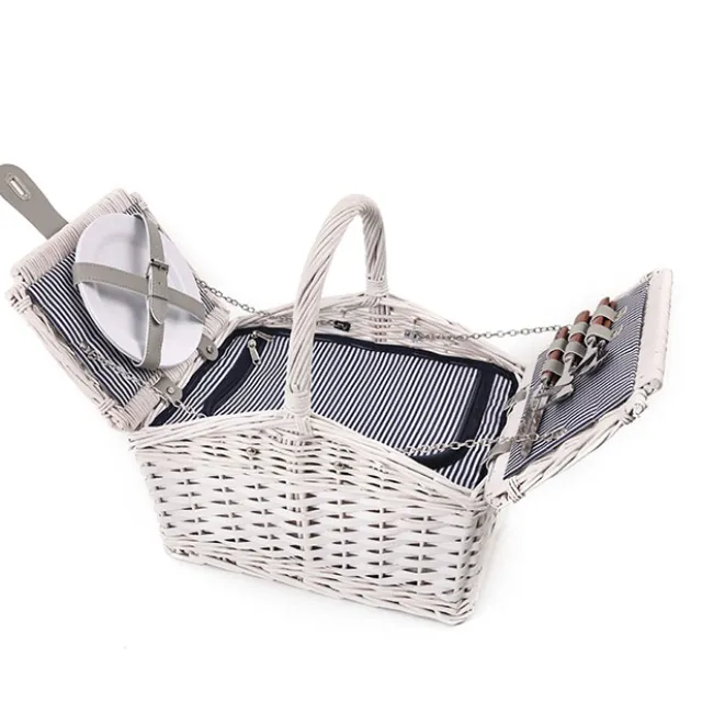 2 Person Flip Top Picnic Basket Satin White (38x26x18cmH)