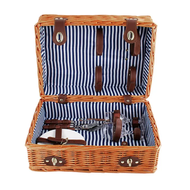 2 Person Picnic Basket for 2 Wine Honey Brown (40x28x20cmH)