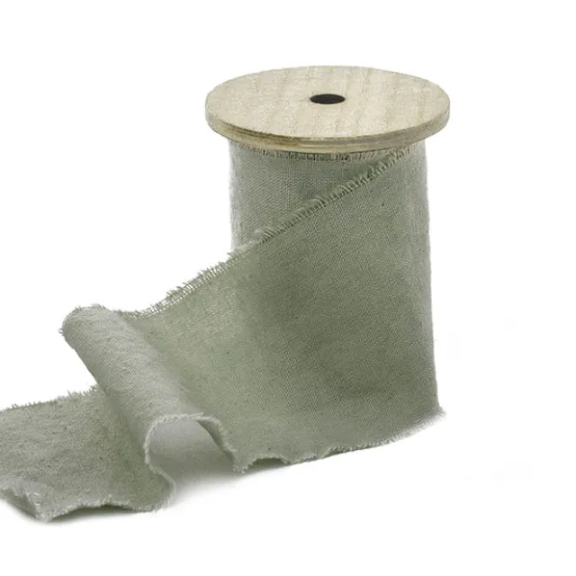 Ribbon with Wooden Spool Calico Deep Sage (80mmx5m)
