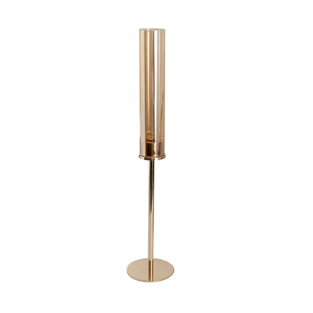 Glass Sleeve Single Taper Candle Holder Stand Gold (50cmH)