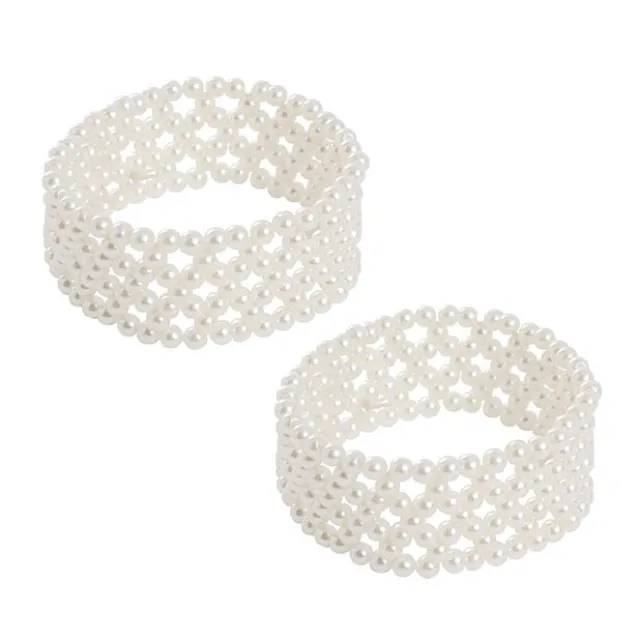 Pearl Criss Cross Corsage Wrist Bracelet Pack2 Cream(8x3cmH)