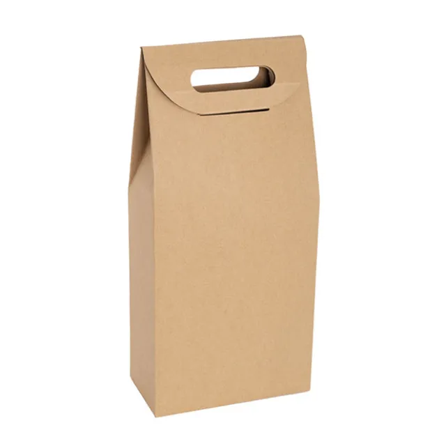 Wine Box with Handle Double Bottle Kraft (17.6x9x39.5cmH)
