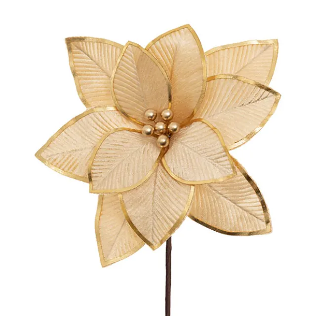 Large Elegant Poinsettia Pick Champagne (34cmDx25cmH)