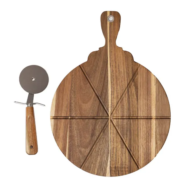 Acacia Wood Pizza Board w Cutter Brown (46x33x3.5cmH)