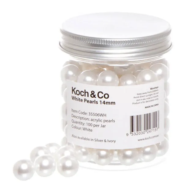 Acrylic Pearl Beads Ball White 14mm (100pc Jar)