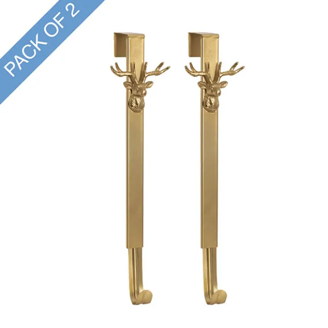 Adjustable Reindeer Wreath Door Hanger Pack 2 Gold (40cmH)