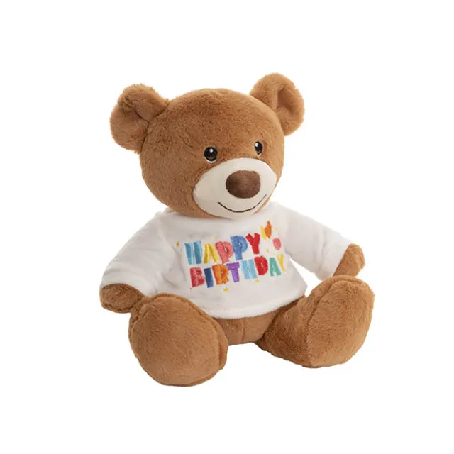 Teddy Bear Caleb w Happy Birthday T-Shirt White (21cmST)
