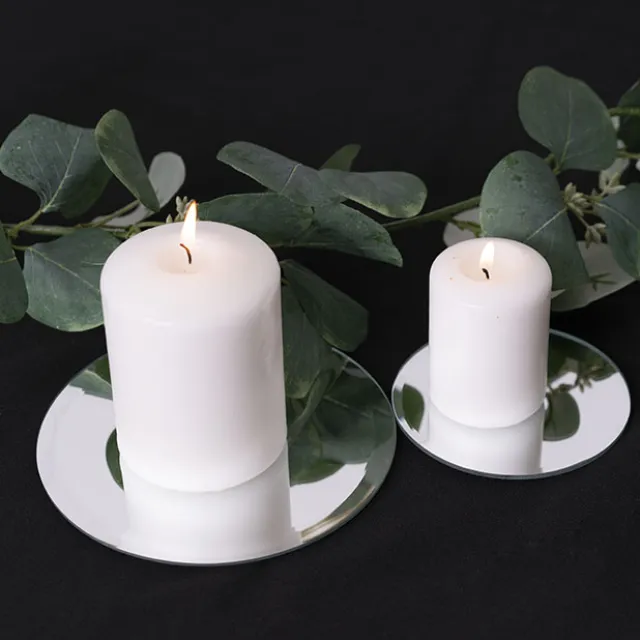 Round Mirror Glass Bevelled Plate Pack 4 Silver (10cmD)